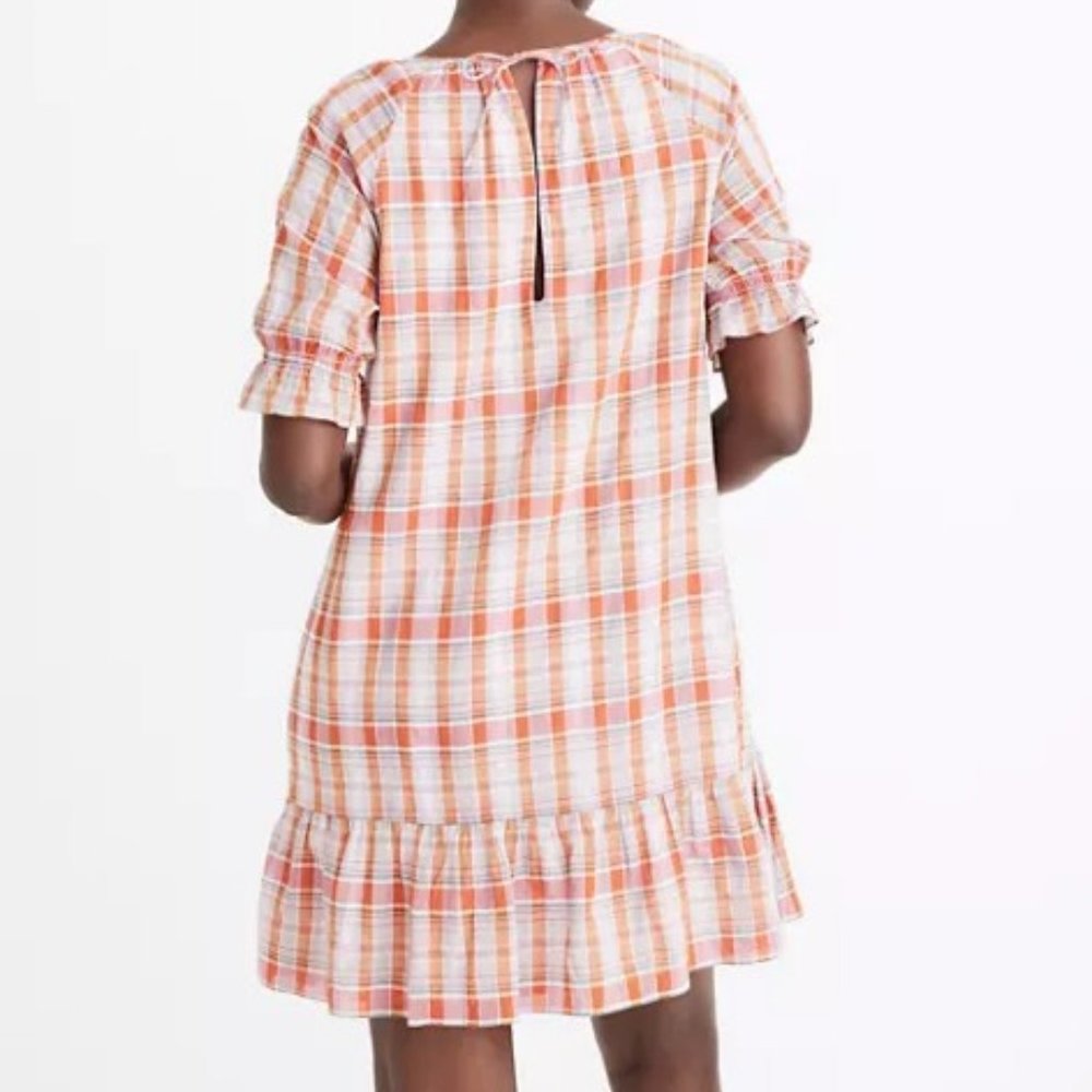 Madewell Plaid Ruffle-Sleeve Popover Mini Dress M - Picture 2 of 10